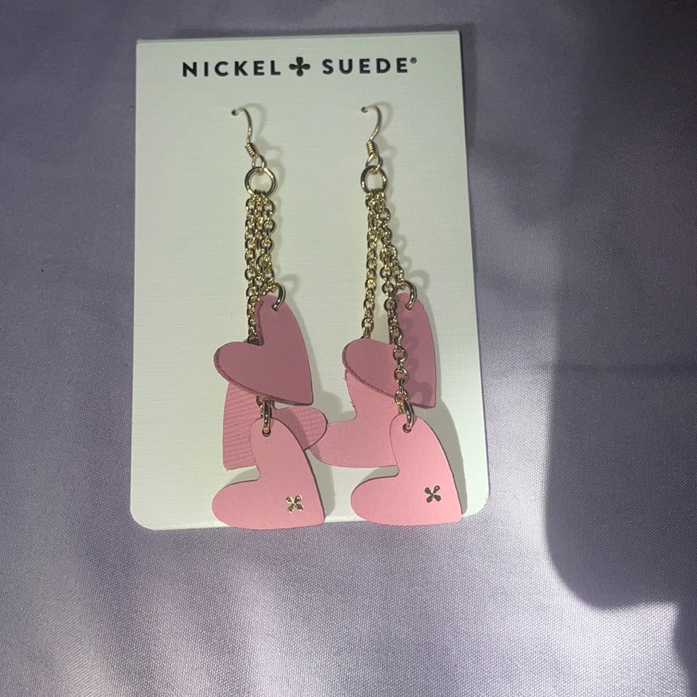 brand new nickel and suede heart earrings